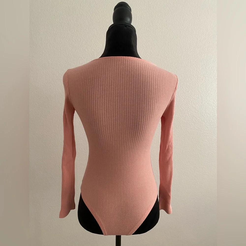 Pink Ribbed Long Sleeve Bodysuit - Picture 3 of 4
